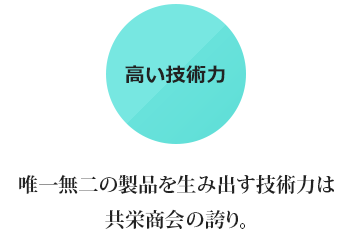 唯一無二の製品を生み出す技術力は 共栄商会の誇り。