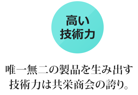 唯一無二の製品を生み出す技術力は 共栄商会の誇り。